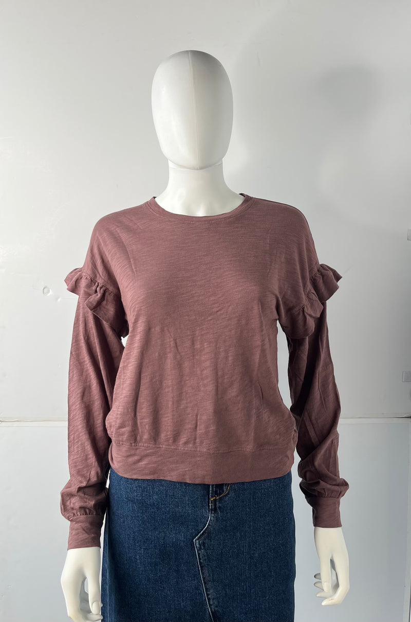 Bobi Ruffle Sleeved Crew Neck Top - Chicory ***FINAL SALE***-herbalremedieslive